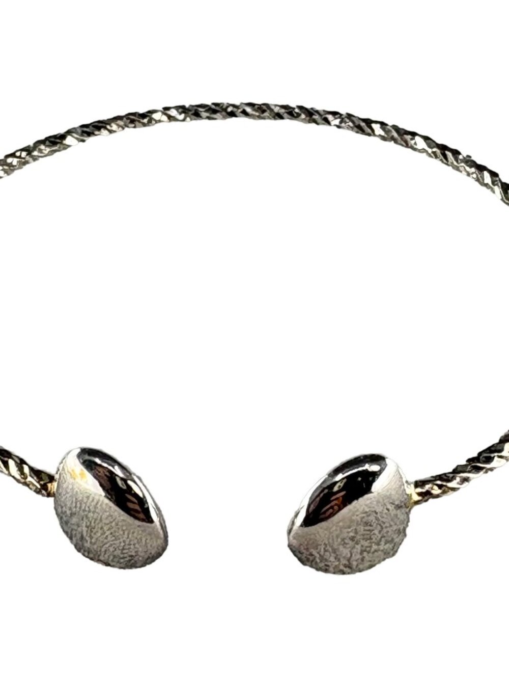 925 Sterling Silver Twisted Cable Open Cuff Bangle Teardrop Bracelet 58mm 3.82g